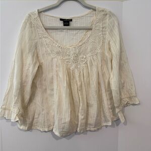 Willi Smith Cream Crochet-Trim Peasant Blouse